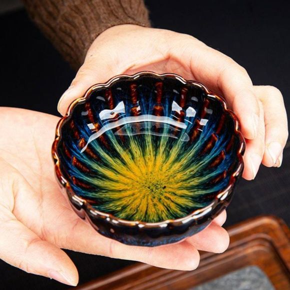 Golden Peacock Glazed Gradient Tea Cup - Picture 8 of 10